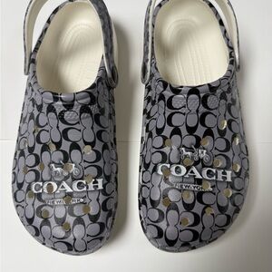 Gray and Black “Coach” Clogs